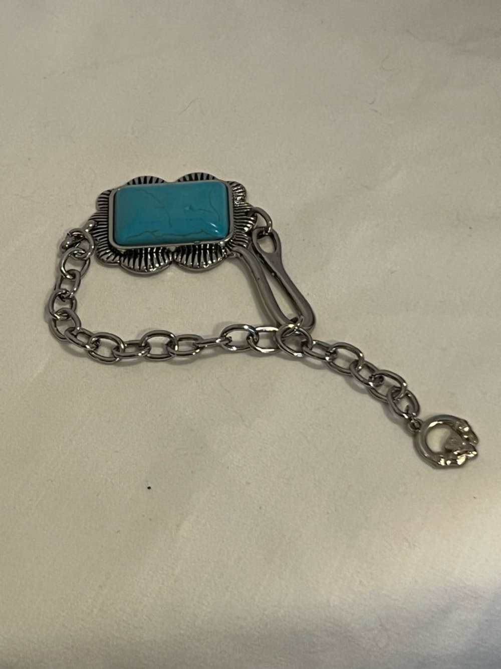 Turquoise Stone Silver-Accent Bracelet - Blue - Picture 3 of 7